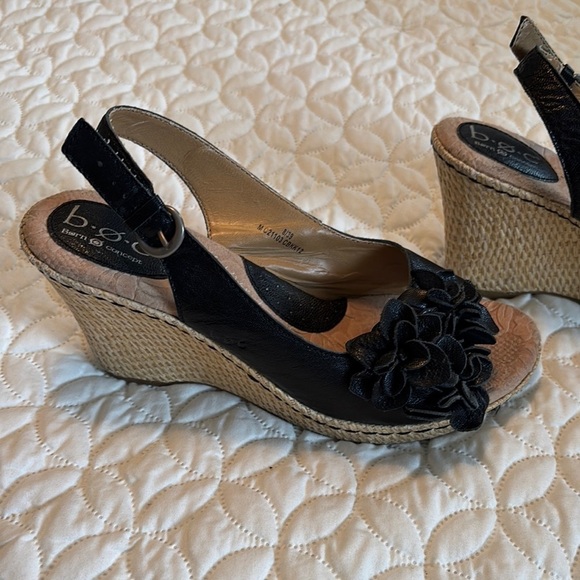 b.o.c. Black Espadrille Slingback 3.5” Straw Woven Heels Shoes Floral Sandals - Picture 6 of 10